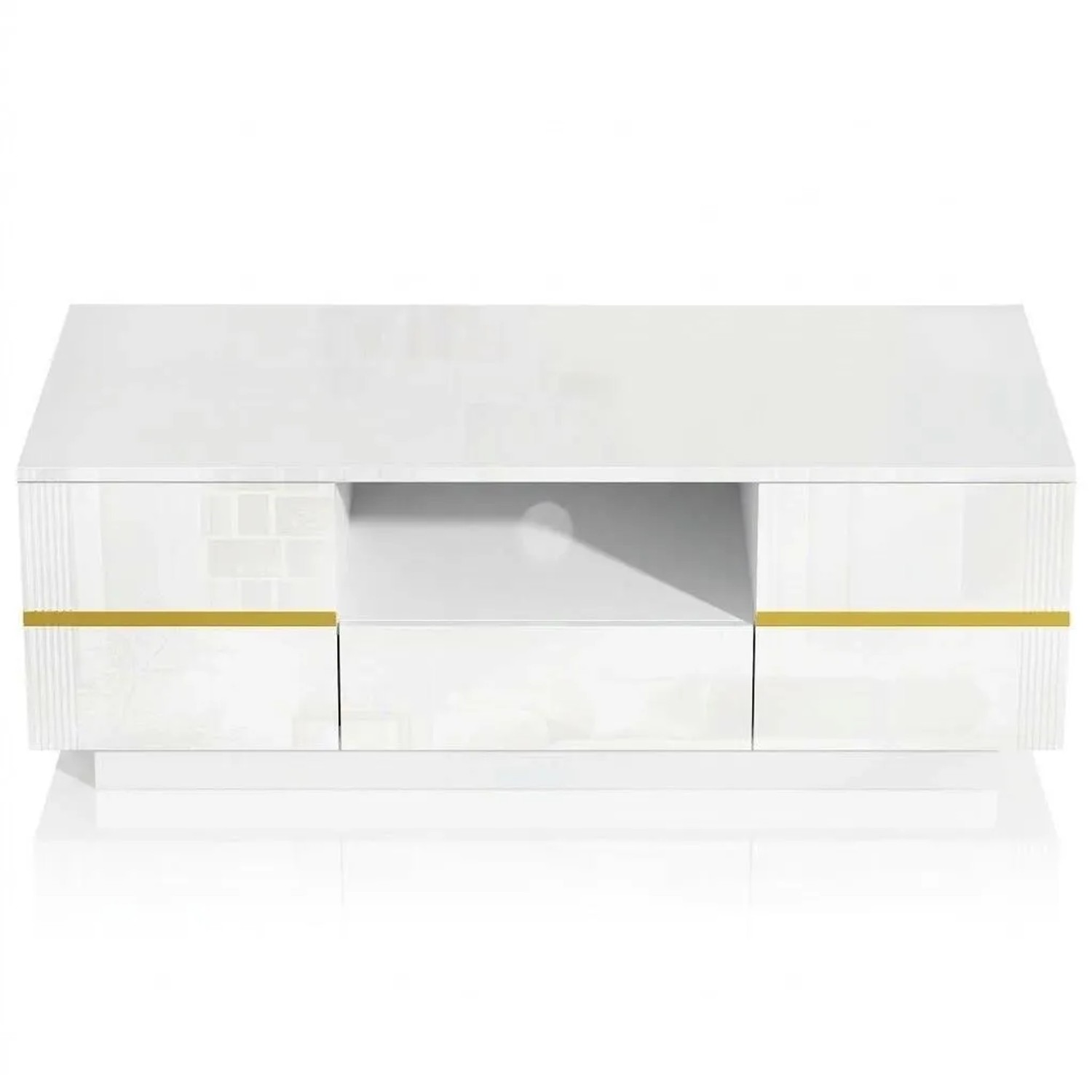 Merax Couchtisch 100x50x35 cm LED 2 Türen Weiß Goldoptik