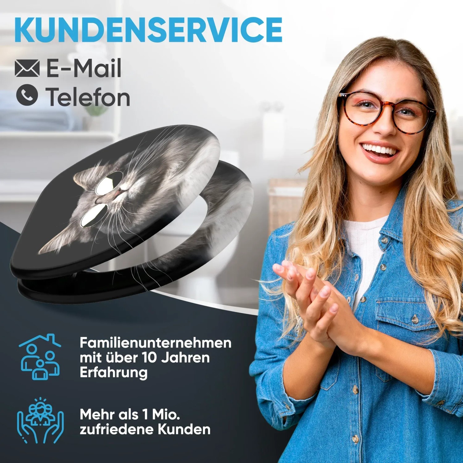 Sanilo WC-Sitz Cool Cat mit Absenkautomatik, Holz-Toilettendeckel mit Katzenmotiv.