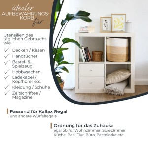 HMF 39015-31CM-80 Aufbewahrungskorb Versteckten Griffen Runder Korb Kallax 31 x 31 cm Weiß-Braun