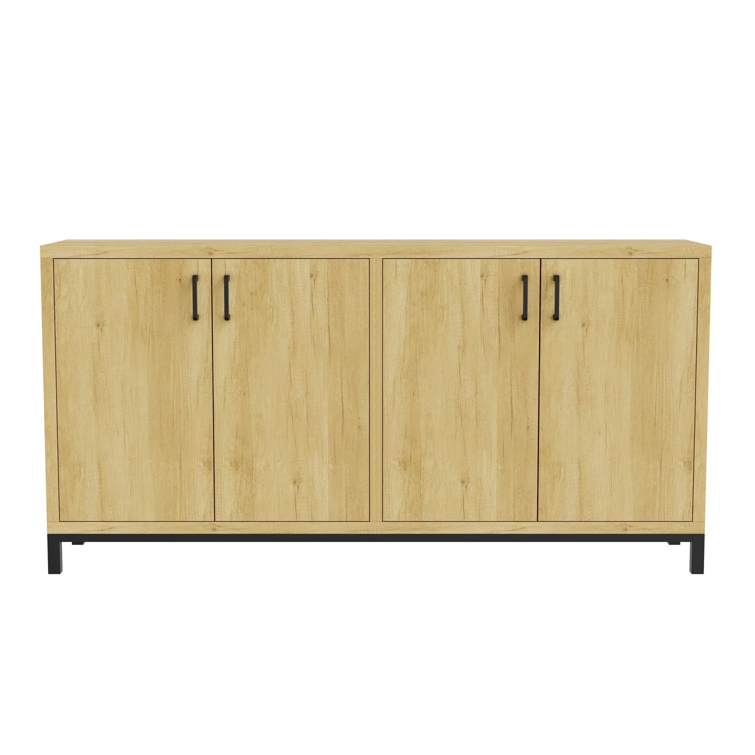 PXloue Sideboard Holzoptik mit Metallgriffen Schwarz 160x35x80cm