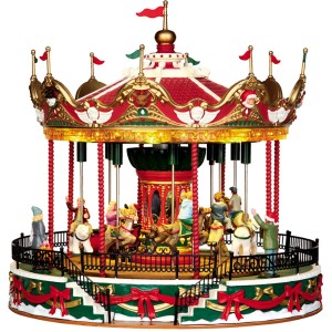 Weihnachtliches Karussell mit Figuren und LED-Beleuchtung als festliche Weihnachtsdekoration.