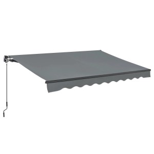 Graue Juskys Gelenkarmmarkise 350x300 cm für Balkon & Terrasse. Sonnenschutz mit Handkurbel.