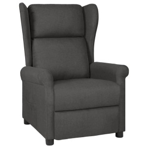 Dunkelgrauer vidaXL Relaxsessel aus Stoff. Gepolsterter Loungesessel mit hoher Rückenlehne und breiten Armlehnen.