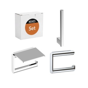 Keuco Bad-Set Plan: Verchromter WC-Papierhalter mit Ablage, Standardhalter und Ersatzrollenhalter aus Metall.