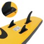 Detailansicht: Gelbes Stand Up Paddle Board (SUP) von ECD Germany mit schwarzen Finnen.