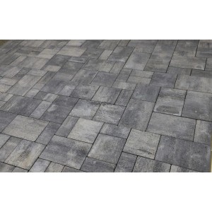 EHL Pflastersteine Tresa Formatmix, 5 cm, weiß-anthrazit, gestapelt.