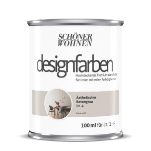 Schöner Wohnen Designfarbe Ästhetisches Betongrau, 100ml Dose. Bunte Wandfarbe für Innen.