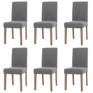 6er-Set CHEFGASTRO Esszimmerstühle in Grau mit Boucle-Stoffbezug und naturfarbenen Holzbeinen. Klassisches Design mit hoher Rückenlehne.