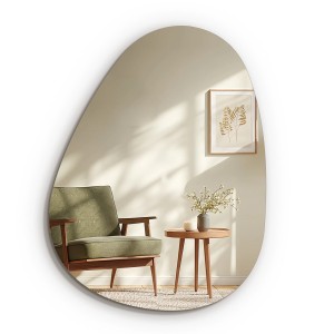 Emke Wandspiegel in Tropfenform, 60x80 cm, rahmenlos, explosionsgeschützt für Bad & Wohnraum.