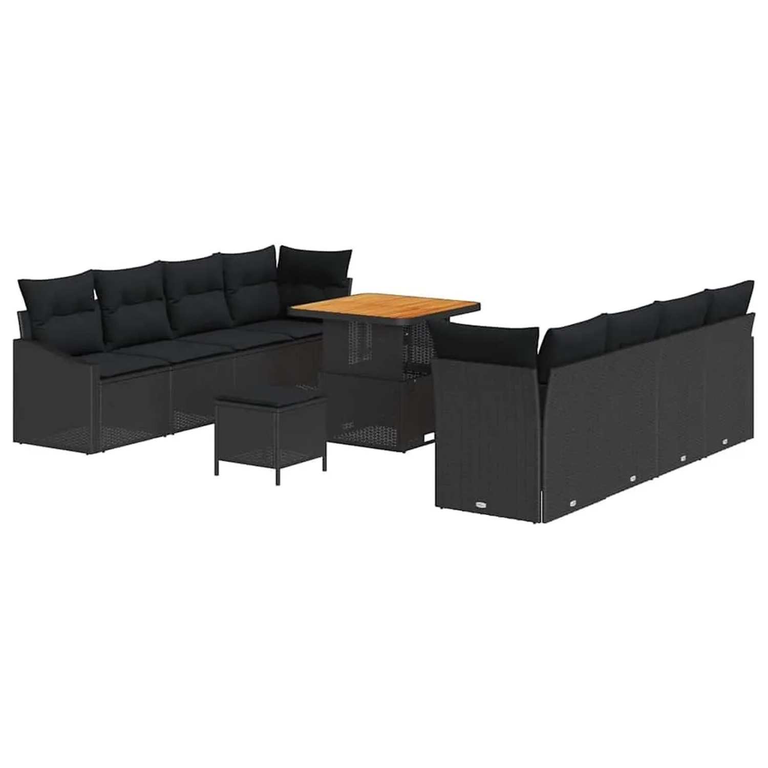 vidaXL Garten-Sofa-Set mit Kissen mit Speicher 11-Tlg Schwarz 3364574