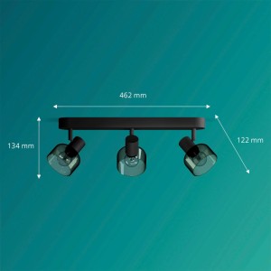 Philips Spot Sleet 3-flammig, schwarz, mit Rauchglas-Schirmen. Linearer Deckenstrahler, 462 mm lang.