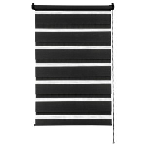 Gardinia Doppelrollo EasyFix, 90x220 cm, schwarz mit transparenten Streifen, zur Lichtregulierung.