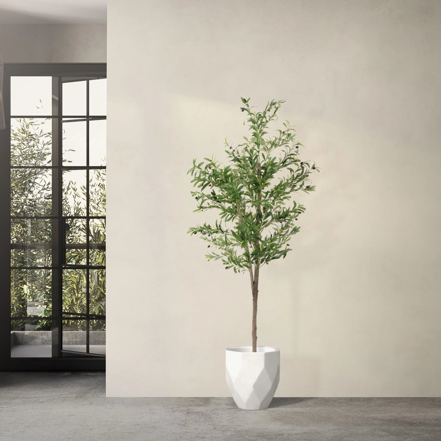 ML-Design künstlicher Olivenbaum, 180cm, mit Holzstamm im Topf. Dekorative Kunstpflanze für Innenräume.