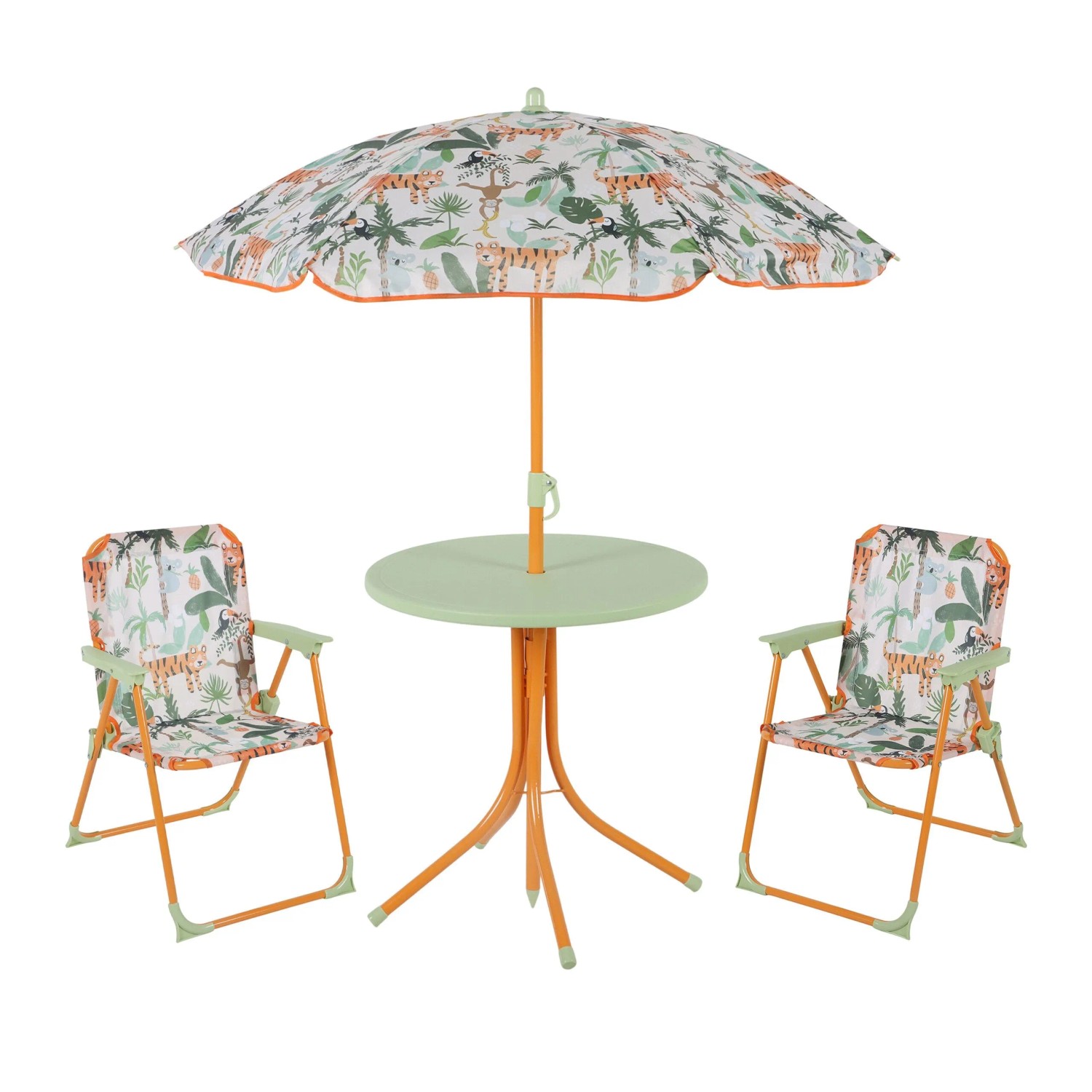 Relaxdays Kindersitzgruppe Eisen Kunststoff Polyester mit Schirm Dschungel 53 cm x 36 cm x 37,5 cm