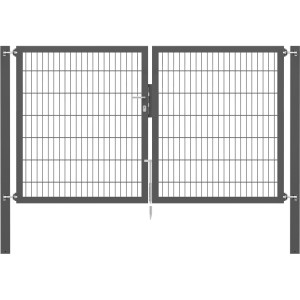 Doppeltor Flexo Plus, 250x140 cm, anthrazit, mit Doppelstabmatte, Pfosten und Schloss für Gartenzaun.