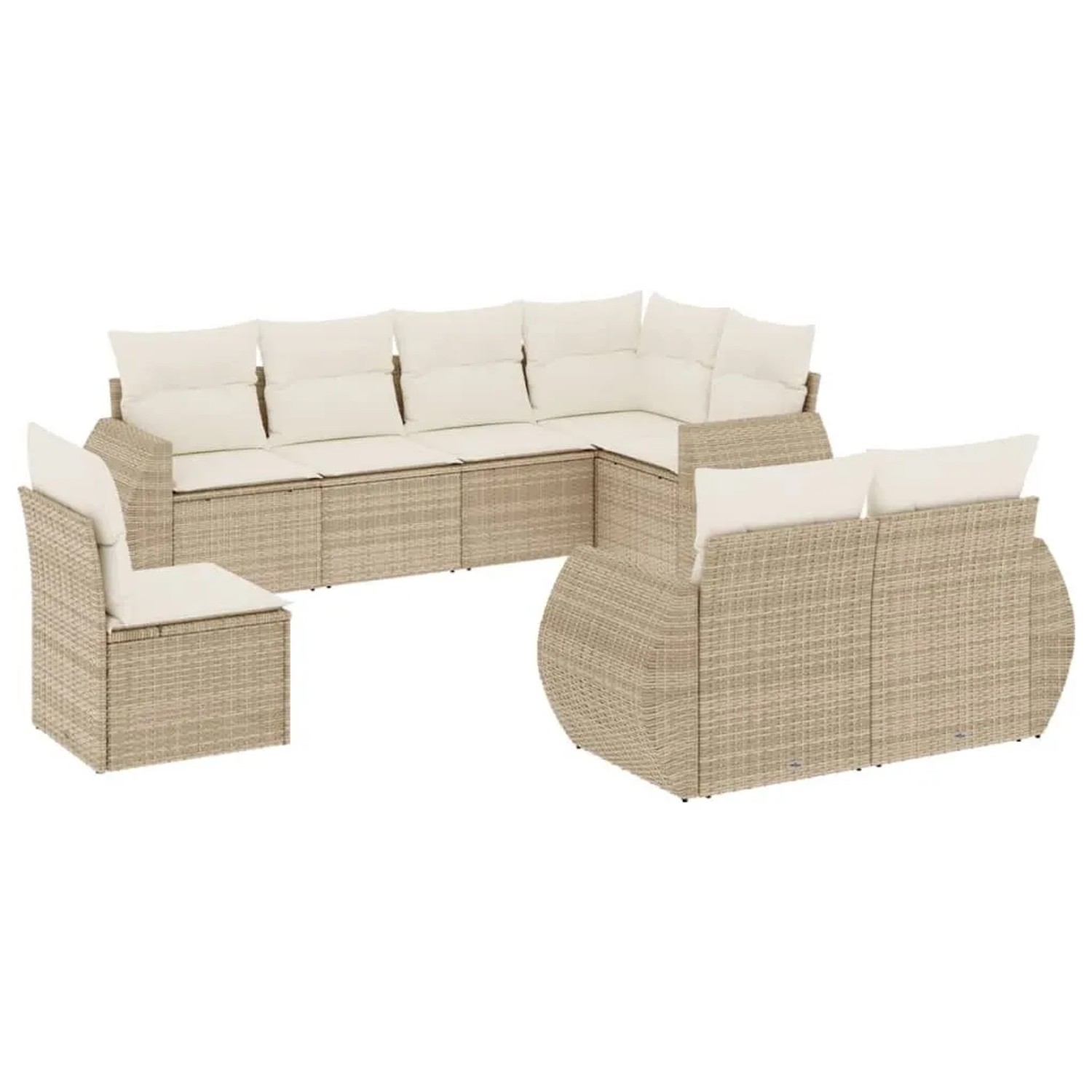 vidaXL 8-Tlg Garten-Sofagarnitur mit Kissen Beige Poly Rattan 3221637