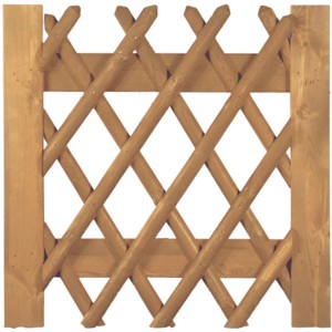 Braunes Jägerzaun Tor, 100x100 cm, aus Nadelholz für Gartenzäune.