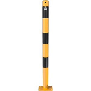 Gelb-schwarzer Schake Absperrpfosten zur Dübelbefestigung, Ø 60 mm, ohne Öse.