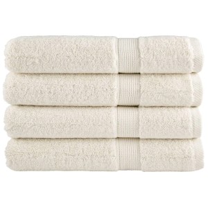 Gestapelte, creme-farbene Premium-Handtücher, 4er-Set, 100x200 cm, aus 100% Baumwolle.