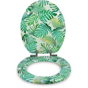 Sanfino WC-Sitz Tropical Leaves mit Absenkautomatik, Holz Toilettendeckel mit tropischem Blätter-Design.