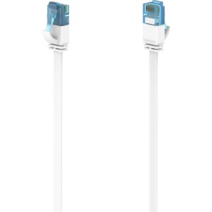 Weißes, flaches Hama Netzwerkkabel CAT-6a, 10 Gbit/s, 10m Länge.