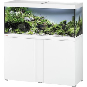 Weißes Eheim Aquarium VivalineLED 240 mit Unterschrank, bepflanzt.