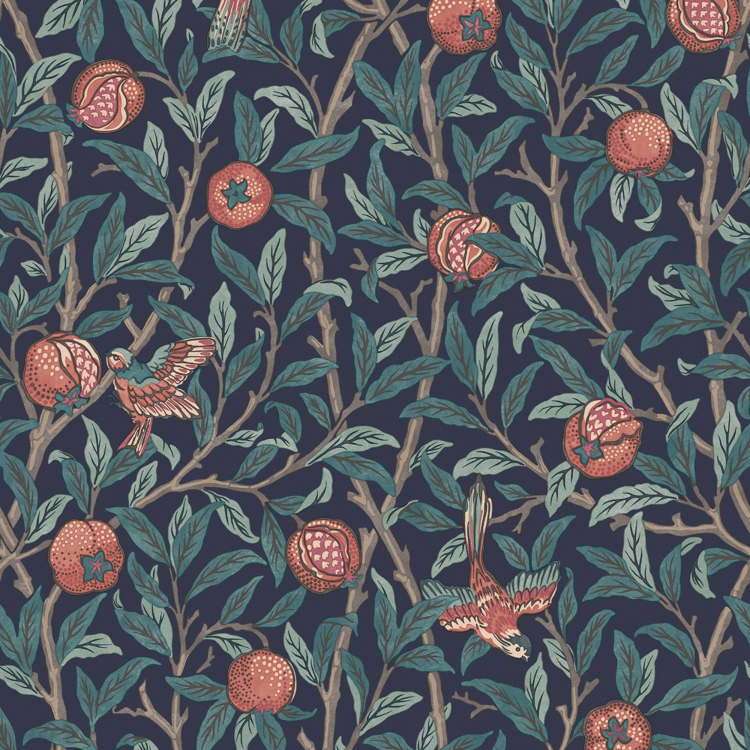 William Morris at Home Vliestapete Bird & Pomegranate 10 m Dunkel Blau FSC® günstig online kaufen