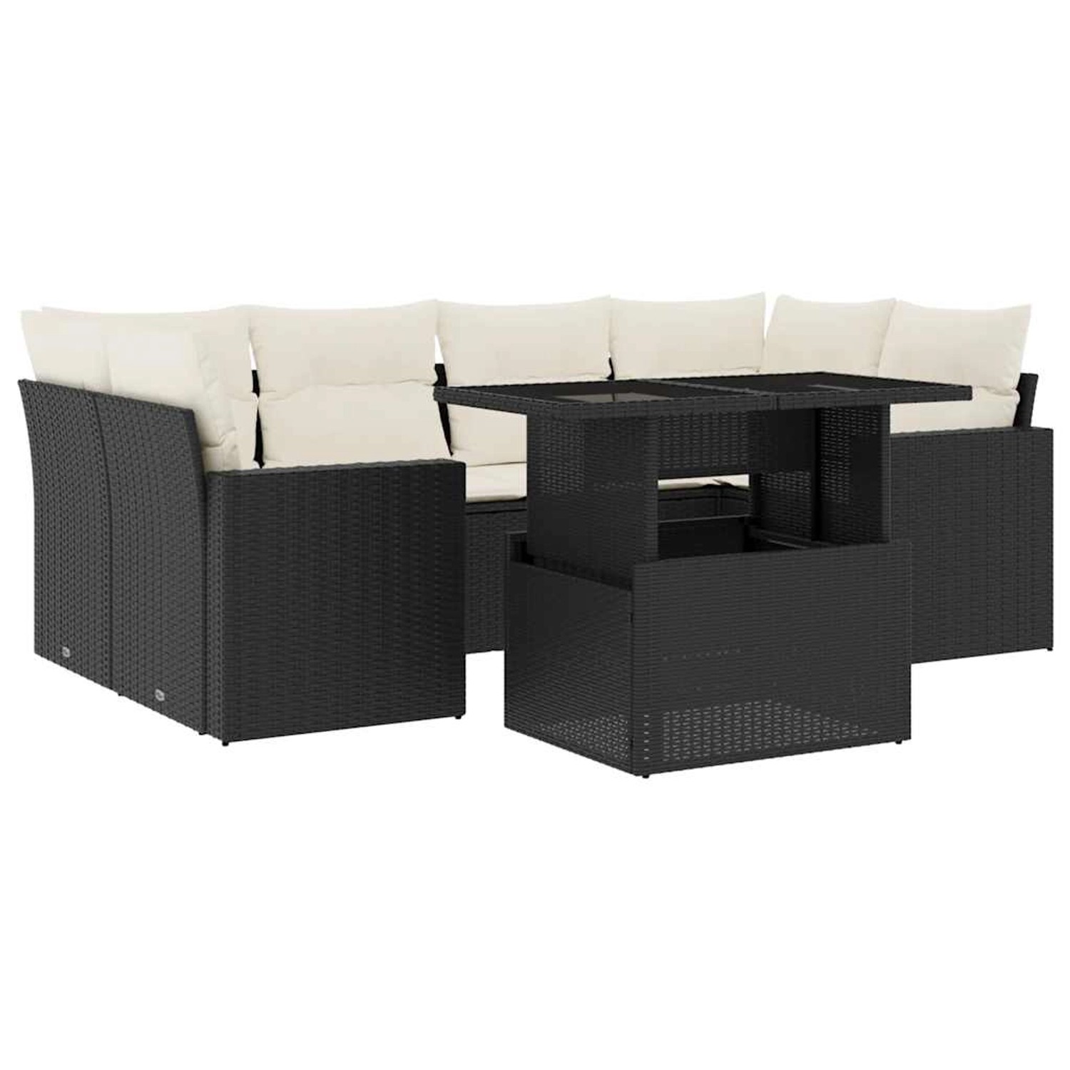 vidaXL 7-Tlg Garten-Sofagarnitur mit Kissen Schwarz Poly Rattan 3267126 günstig online kaufen