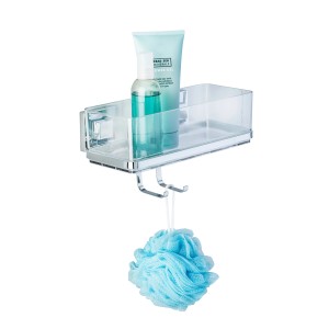 Wenko Wandablage Quadro mit Haken: Edelstahl Duschregal mit Duschgel und Badeschwamm.