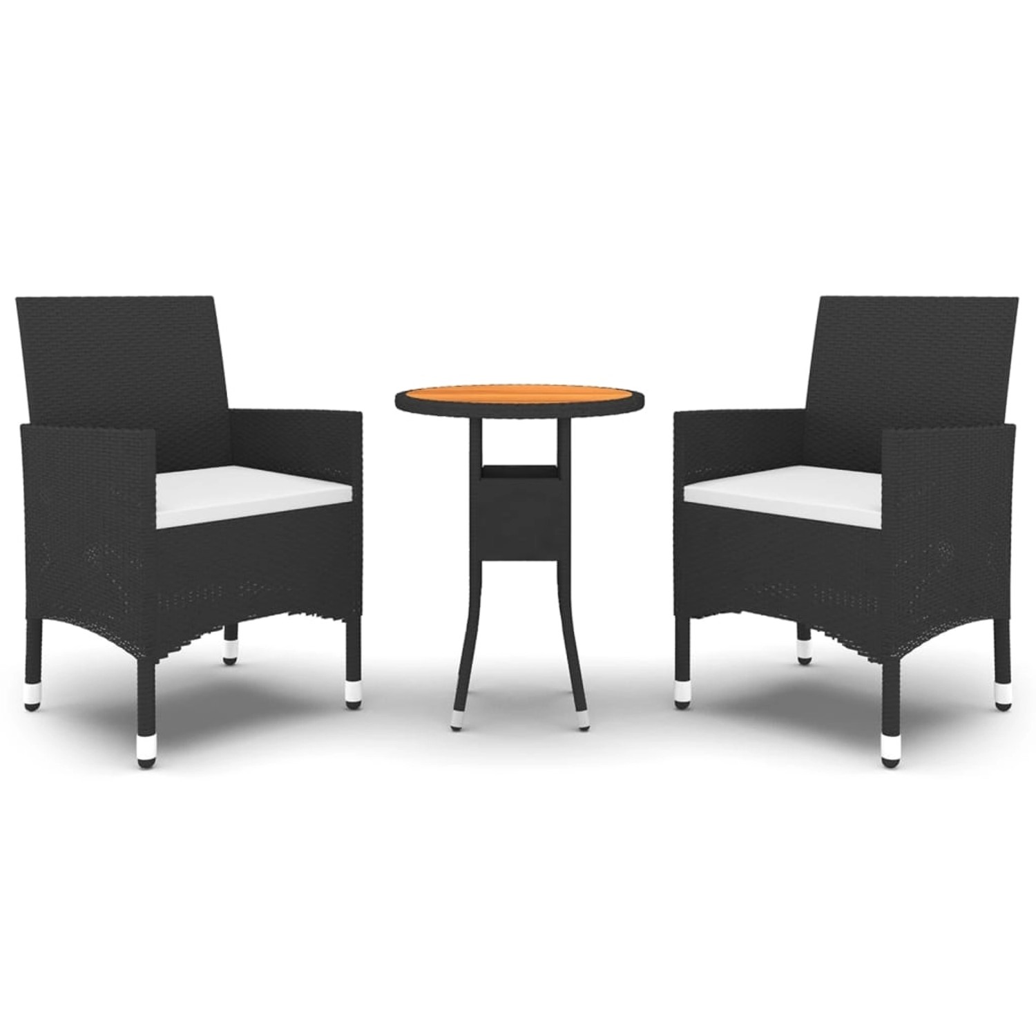 vidaXL 3-Tlg Bistro-Set Poly-Rattan und Massivholz Schwarz 3095907