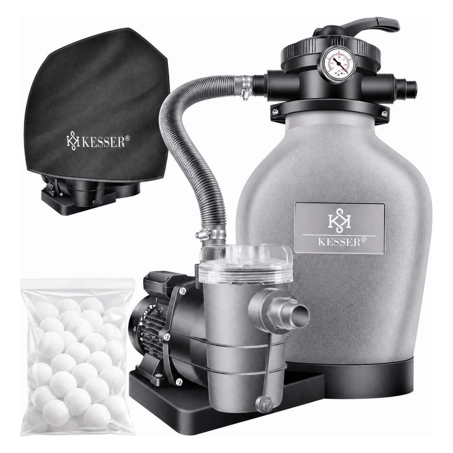 KESSER Sandfilteranlage mit Pumpe 600 W 13.200 L/h 7-Wege-Ventil Grau