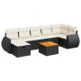 Schwarze 8-tlg. vidaXL Garten-Sofagarnitur aus Rattan mit cremeweißen Kissen und Tisch.