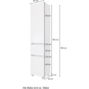 Maße des Held Möbel Hochschrank Bari, 180 cm hoch, Wotaneiche-Graphitgrau, für Badezimmer.