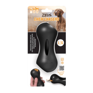 Zeus ChewChasers Treat Peanut Hundespielzeug, schwarz, 14 cm, für Intelligenzspiele mit Leckerli.