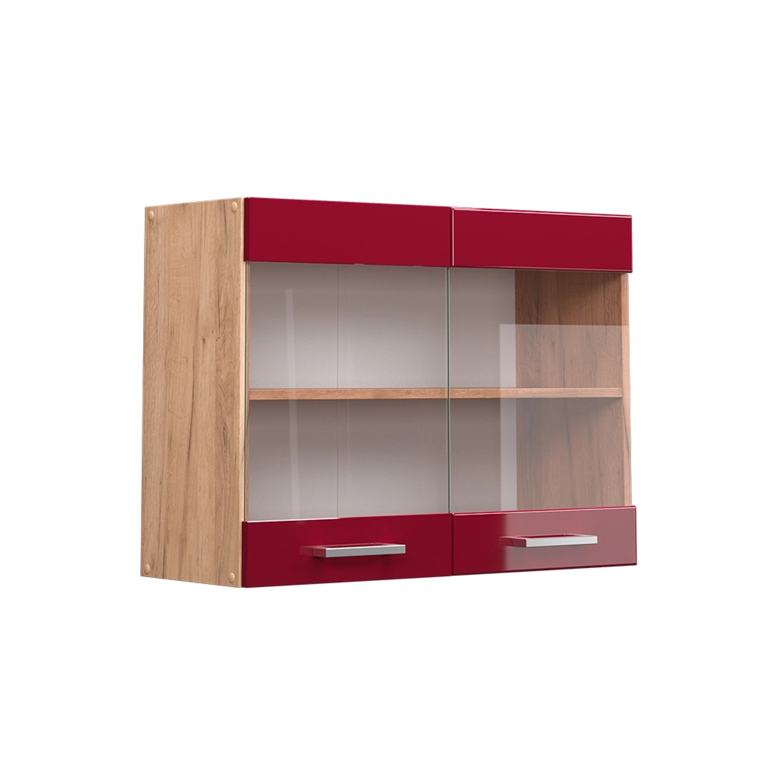 Thumbnail - Vicco Küchenglasschrank R-Line Bordeaux Hochglanz/Goldkraft Eiche 80 cm
