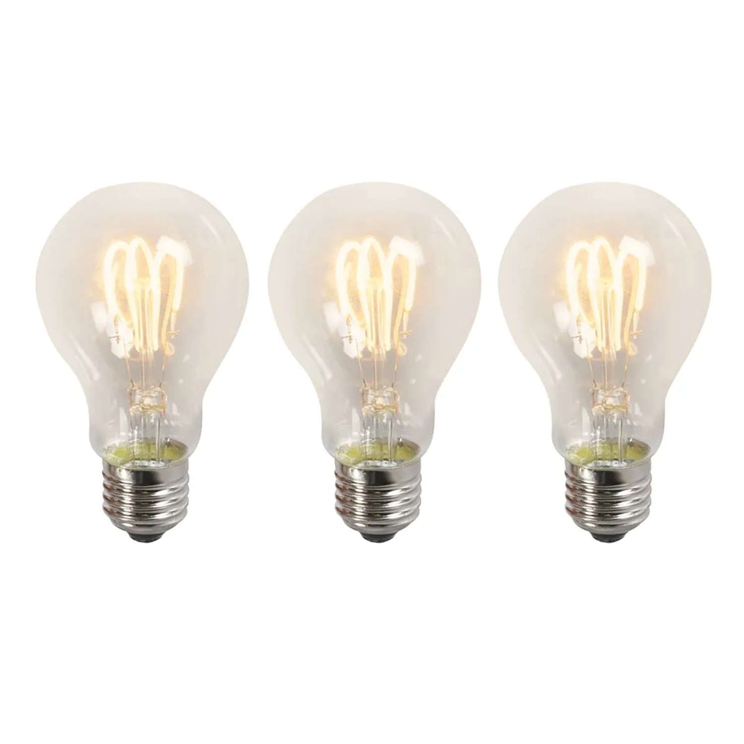 LUEDD Set mit 3 E27 LED Lampen mit Gedrehtem Glühfaden, A60, Klar, 3 W, 210,m, 2200 K