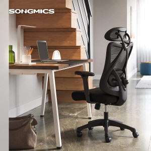 Songmics Bürostuhl mit Netzbespannung in Schwarz, ergonomischer Drehstuhl für das Büro.