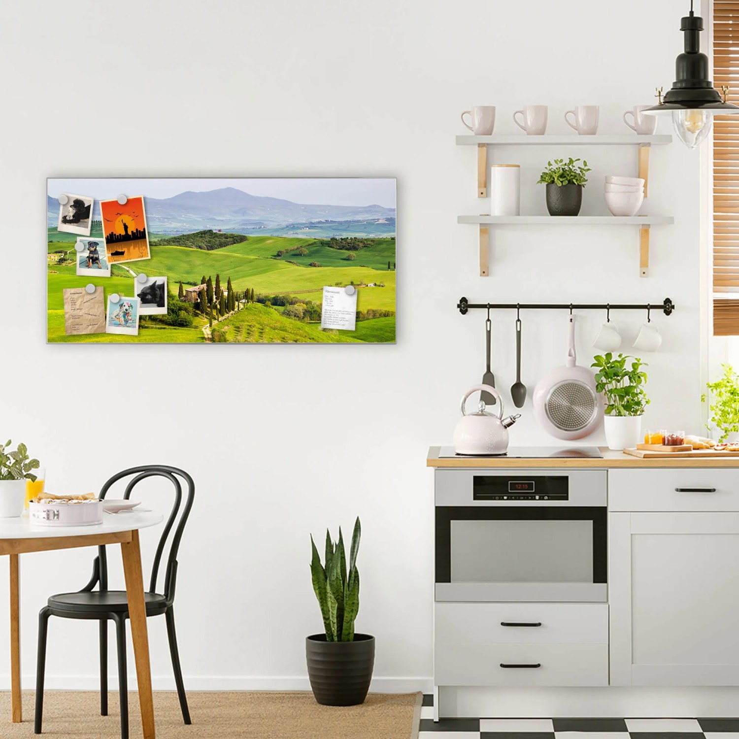 Silberne Magnettafel (78x37cm) mit Toskana-Motiv als Wanddeko inkl. 4 Magnete.