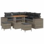 Graues 8-teiliges vidaXL Garten-Sofa-Set aus Poly Rattan mit Tisch und Hockern.
