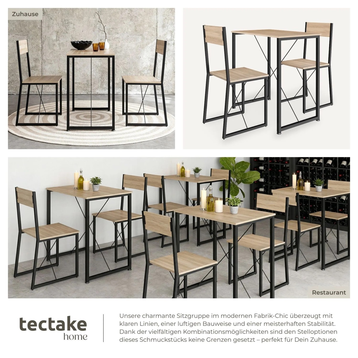 Tectake Sitzgruppe Margate 3 Teilig Esstisch Mit 2 Stühlen 138 x 80 x 90 cm Industrial Holz Hell Eiche Sonoma_7