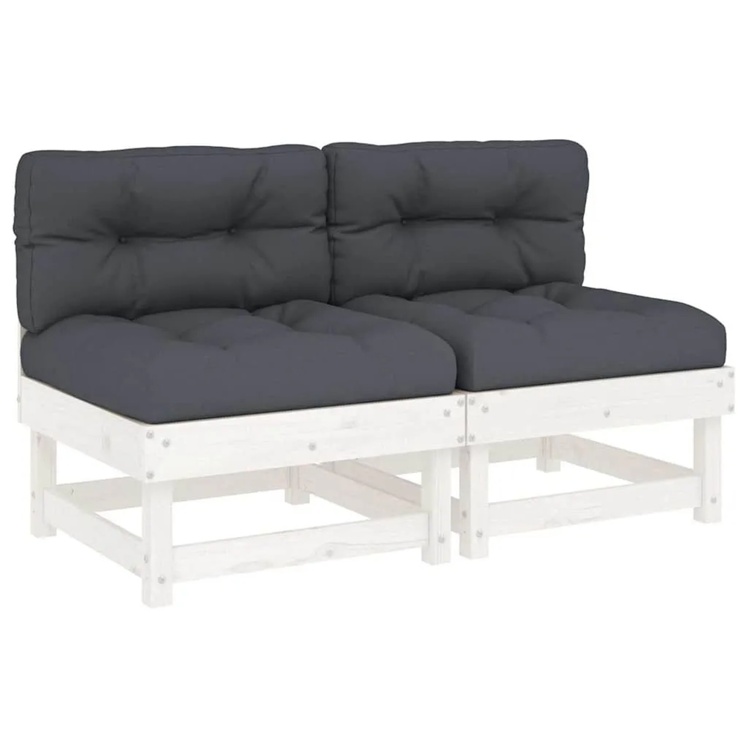vidaXL Mittelsofas mit Kissen 2 Stk Weiß Massivholz Kiefer 825458