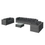 Graues 9-tlg. vidaXL Garten-Lounge-Set mit anthrazitfarbenen Kissen und Tisch.
