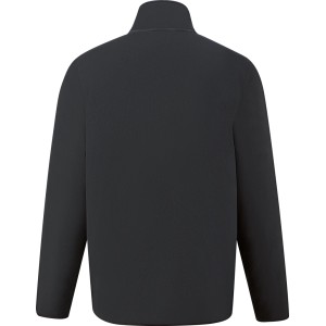 Schwarze Fleece-Jacke, Rückansicht. Robuste Arbeitskleidung aus Polyester mit hohem Stehkragen.