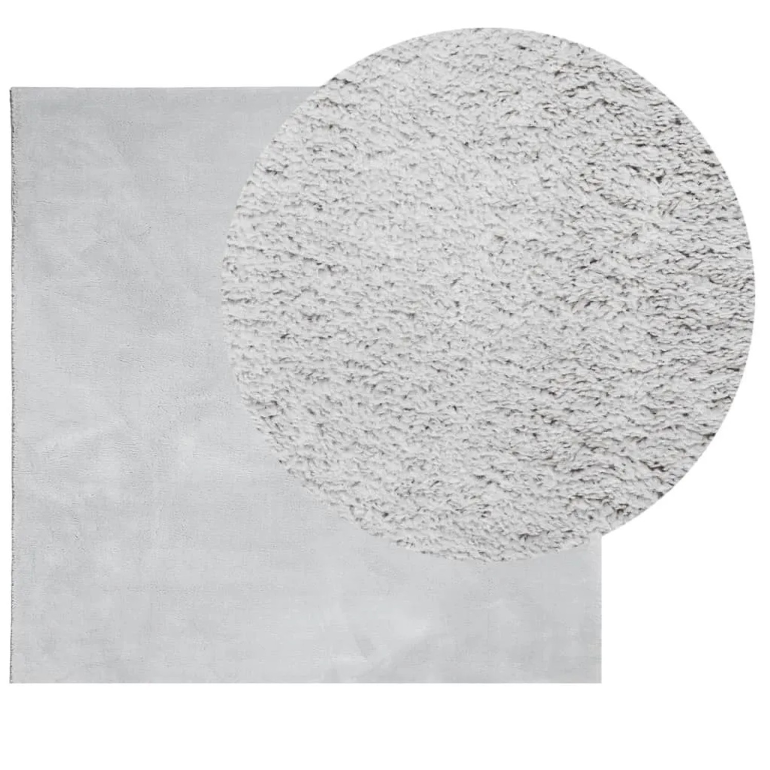 Grauer vidaXL Kurzflor Teppich HUARTE, 240x240 cm, mit weicher, flauschiger Oberfläche und Detailansicht der Textur.