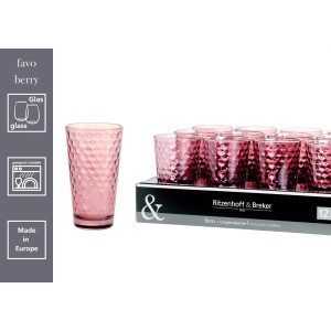 Ritzenhoff & Breker Favo Longdrinkgläser, 6er Set, Berry, mit Wabenstruktur.