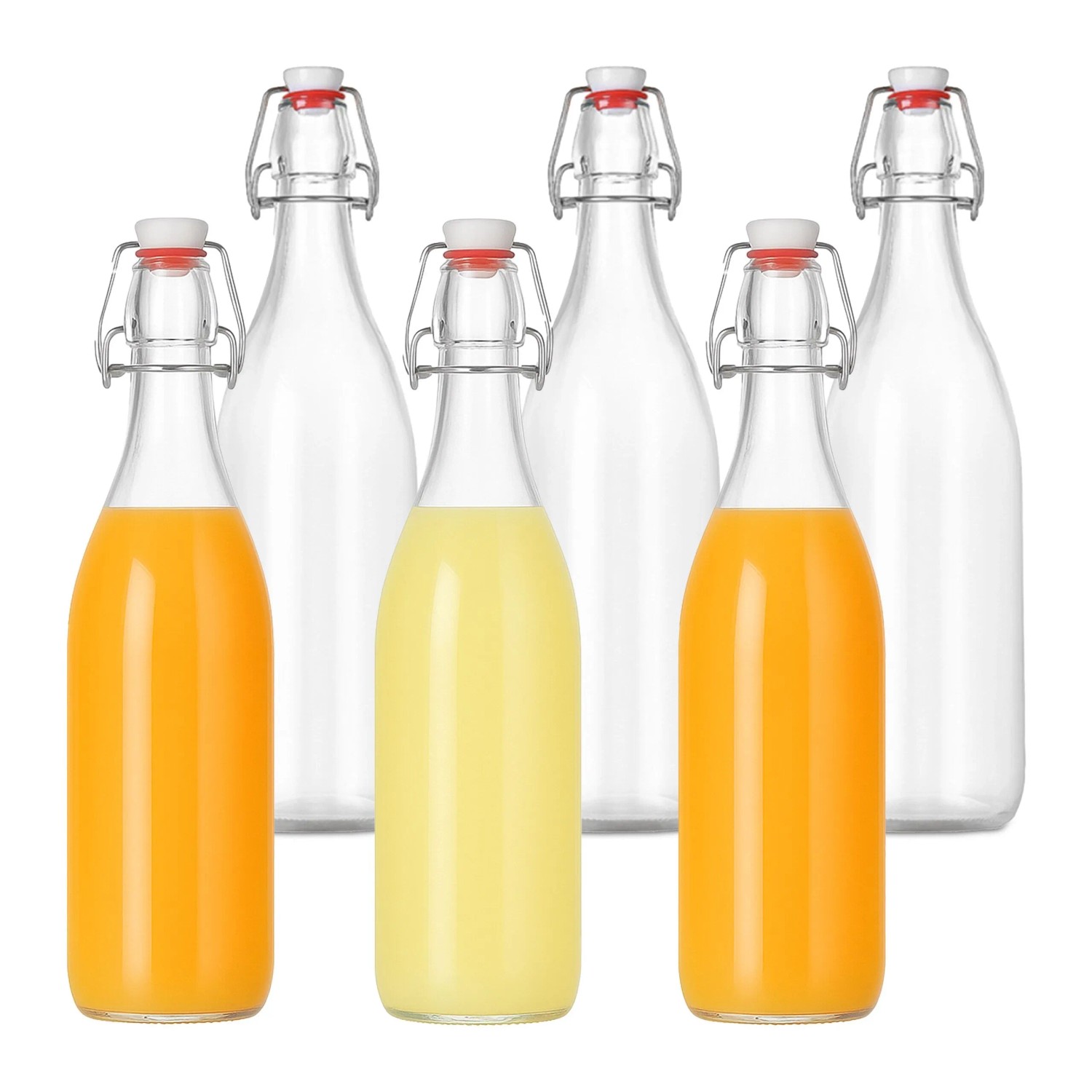 Relaxdays Glasflaschen Glas Transparent Bügelverschluss Auslaufsicher 6er Set 1000 ml 31 cm x ø 8,5 cm