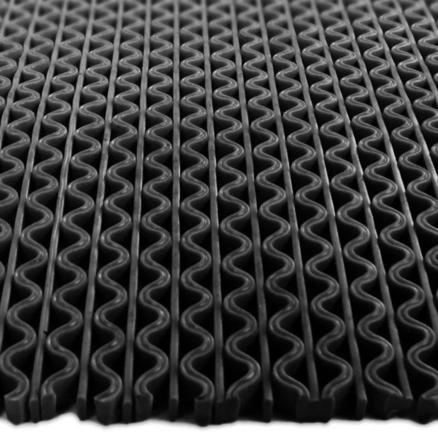 Schwarze KARAT Hygienematte für Barfußzonen, UV-beständig, 120x1100cm, mit Wellenstruktur.