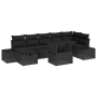 Schwarzes 8-tlg. vidaXL Garten-Sofa-Set aus Poly Rattan mit höhenverstellbarem Tisch.