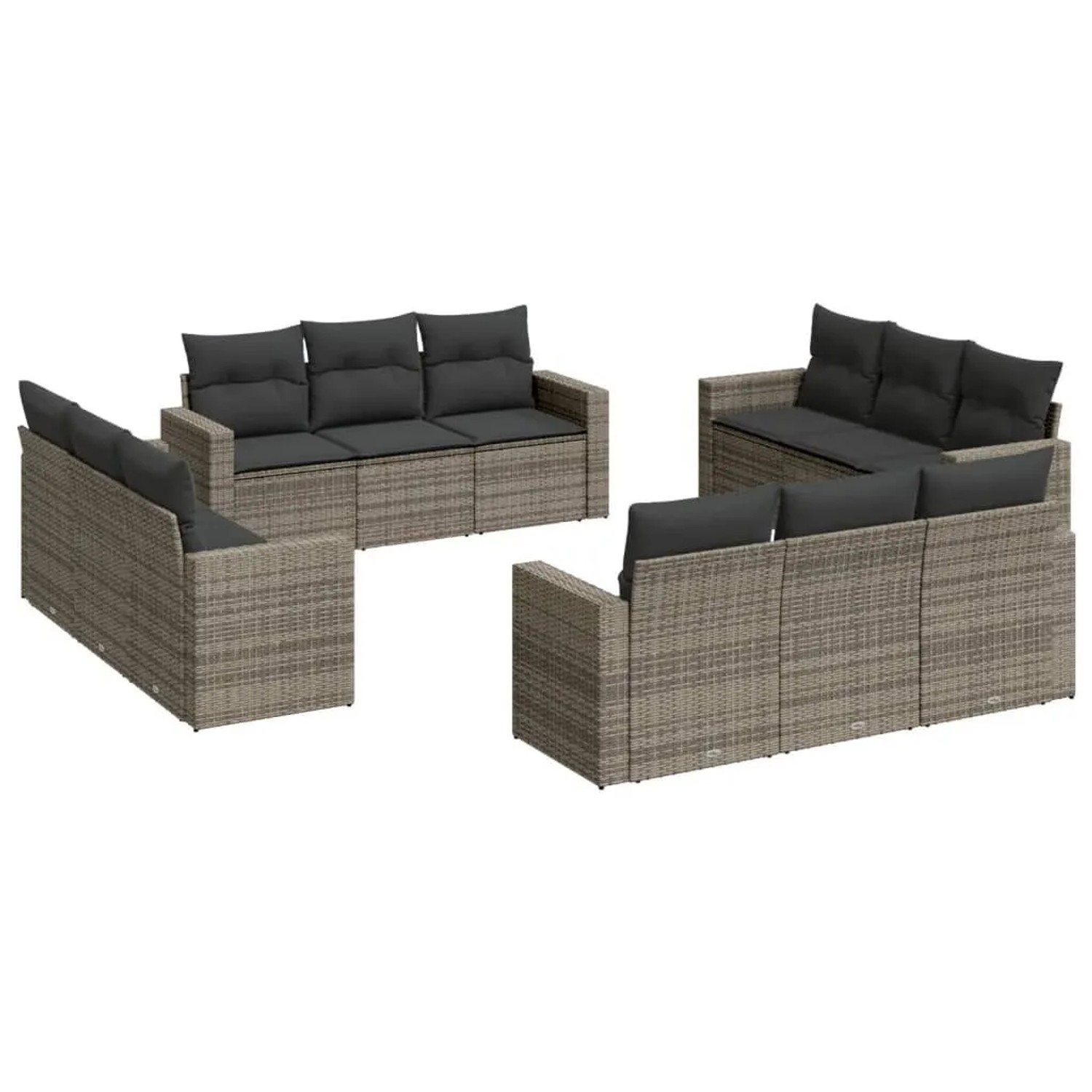 vidaXL 12-Tlg Garten-Sofagarnitur mit Kissen Grau Poly Rattan 3251107 günstig online kaufen