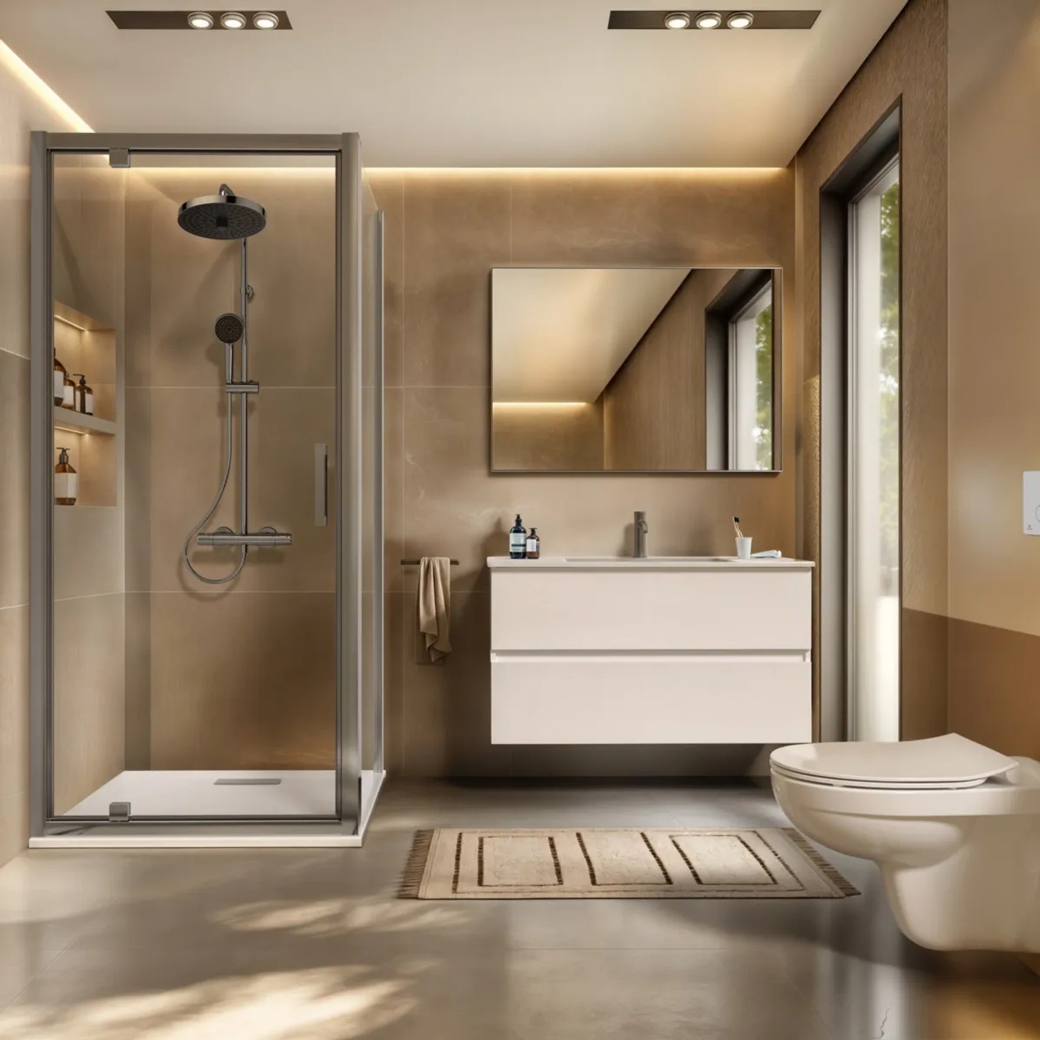 Ideal Standard Brausegarnitur Ceratherm T25+ Chrom im modernen Badezimmer.